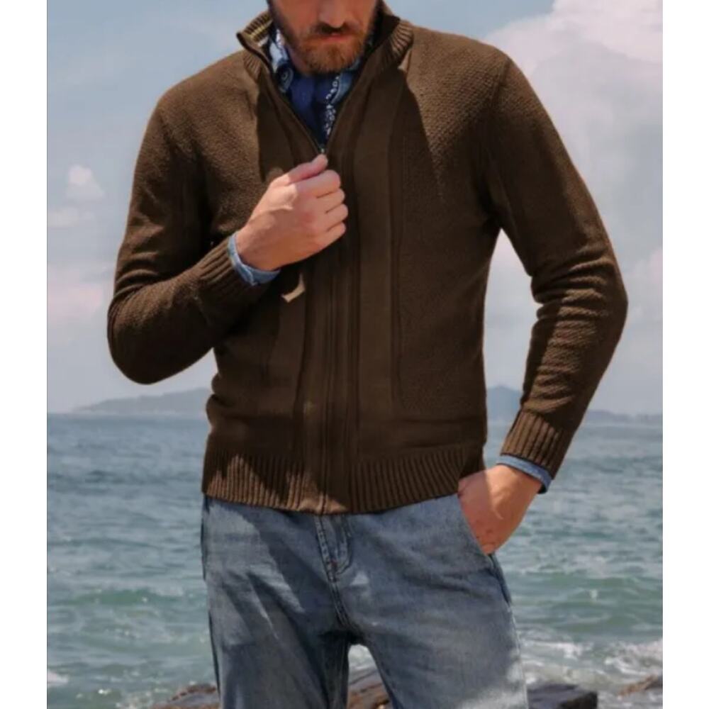 PAUL JONES Mens Full Zip Knit Collar Sweater Brown Size XL NWOT